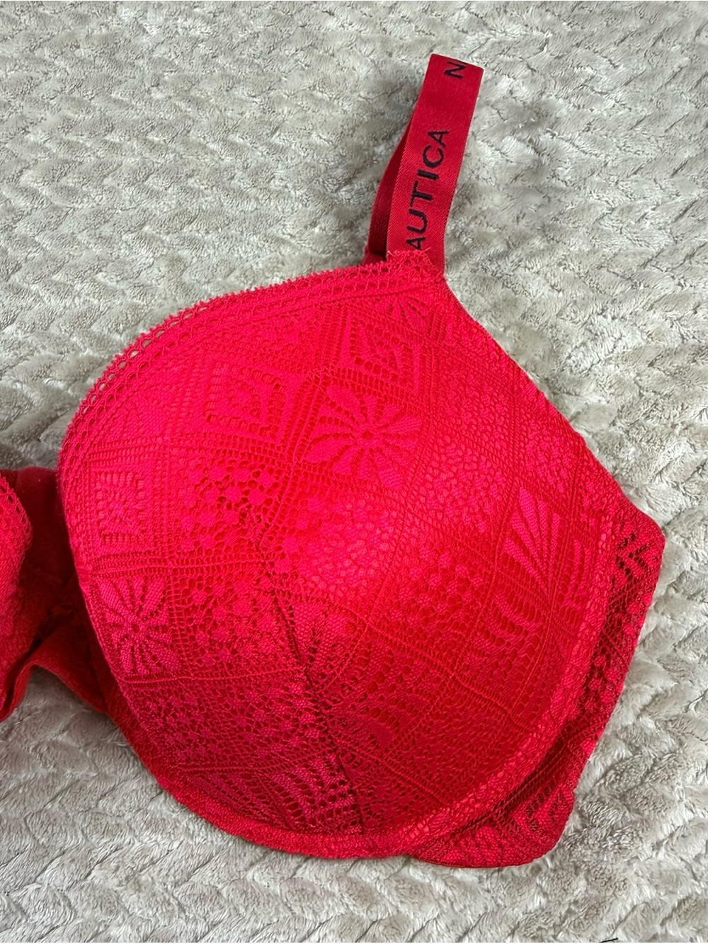 Nautica Red Lace Underwire T Shirt Bra 40D Logo Straps - Picture 3 of 11